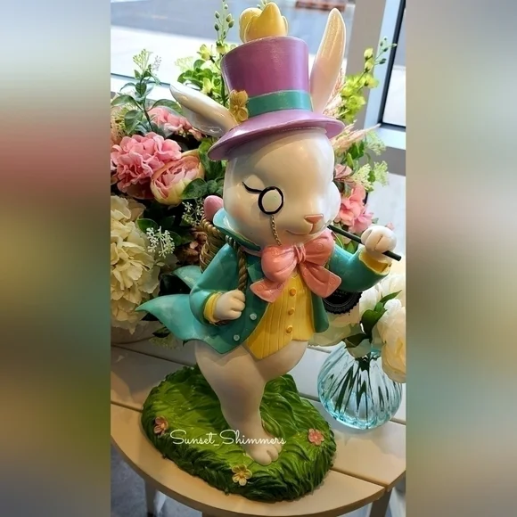 XL 20" FAO SCHWARZ MAD HATTER Victorian Easter BUNNY RABBIT Statue Figurine New - Picture 12 of 12